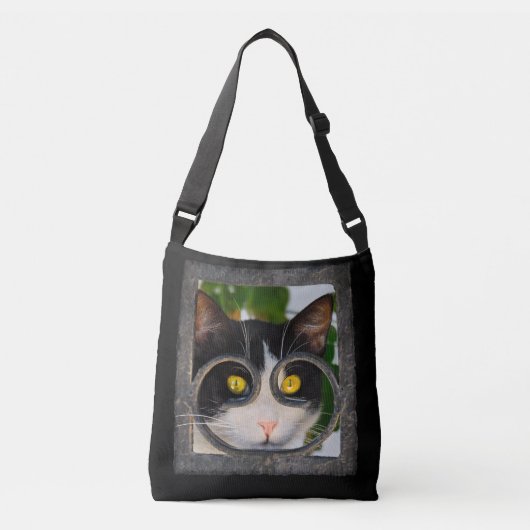Nieuwsgierige kat met spectaculaire Lijst Funny Pe Crossbody Tas (Voorkant)