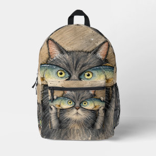 Nieuwsgierige Kat met Visbril Bedrukte Rugzak