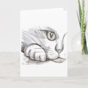 Nieuwsgierige kat potlood tekening wenskaart kaart