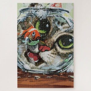 Nieuwsgierige Kat & Voorzichtige Goudvis Legpuzzel