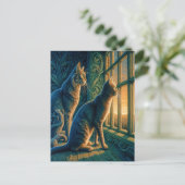 Nieuwsgierige katten bij het raam briefkaart (Staand voorkant)
