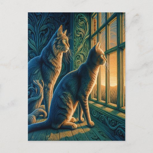 Nieuwsgierige katten bij het raam briefkaart (Voorkant)