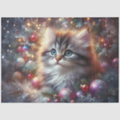 Nieuwsgierige Kerstboom Kitty Decoupage Tissuepapier (Voorkant)