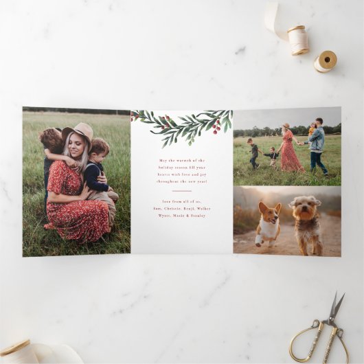 Nieuwsgierige kerstfoto Tri-Fold Kaart (Binnen)