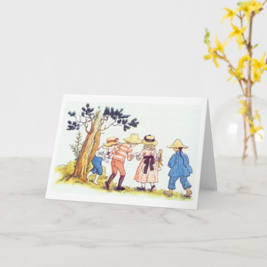 Nieuwsgierige kinderen, Wenskaart Kaart (Gele Bloem)