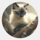 Nieuwsgierige klimmer Siamese Kitten Ronde Sticker (Voorkant)