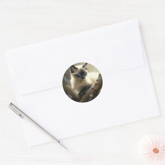 Nieuwsgierige klimmer Siamese Kitten Ronde Sticker (Envelop)