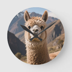 Nieuwsgierige Lama Berg Portret Ronde Klok