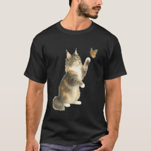 Nieuwsgierige Maine Coon Kat Reikt naar Mooie Mona T-shirt