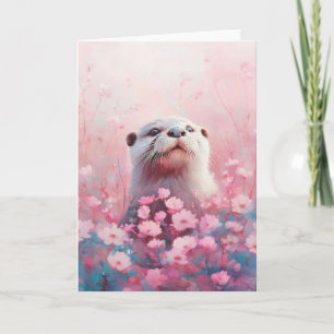 Nieuwsgierige Otter in een Zee van Zachte Bloembla Kaart