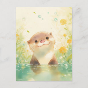 Nieuwsgierige Otter in Zonnige Lenteweide Briefkaart