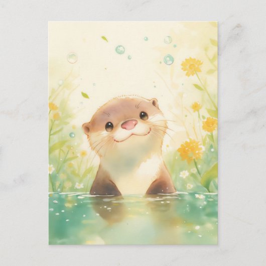 Nieuwsgierige Otter in Zonnige Lenteweide Briefkaart (Voorkant)