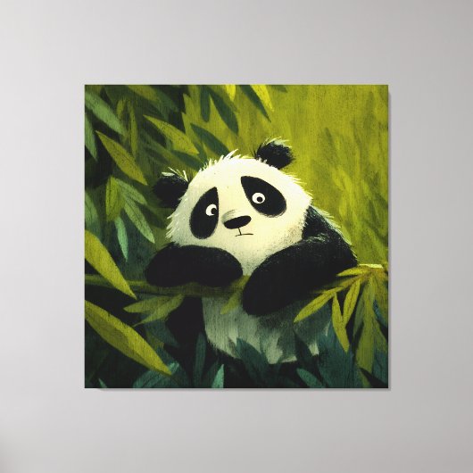 Nieuwsgierige Panda Bamboe Kijkje Canvas Afdruk (Voorkant)