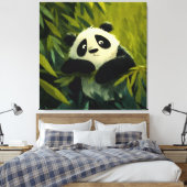 Nieuwsgierige Panda Bamboe Kijkje Canvas Afdruk (Insitu (Slaapkamer))