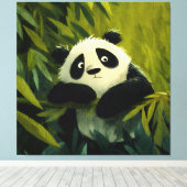 Nieuwsgierige Panda Bamboe Kijkje Canvas Afdruk (Insitu (Houten vloer))