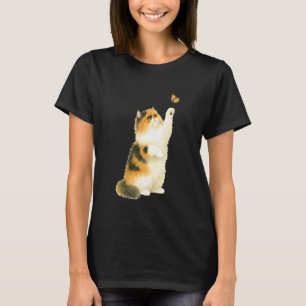 Nieuwsgierige Perzische Kat Reikt naar Monarch Vli T-shirt