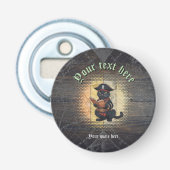 Nieuwsgierige piraat kat ontcijfert oude mysteries button flesopener (Voorkant)