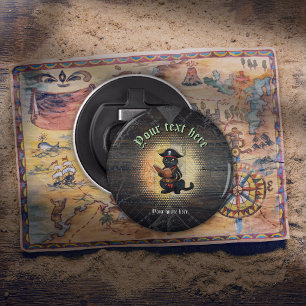 Nieuwsgierige piraat kat ontcijfert oude mysteries button flesopener