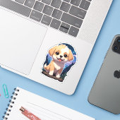 Nieuwsgierige Pup op een Steen Sticker (Laptop met iPhone)