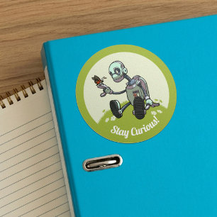 Nieuwsgierige Robot Ziet Zijn Eerste Vlinder Teken Ronde Sticker