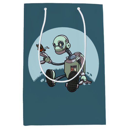 Nieuwsgierige Robot ziet zijn eerste vlindervliege Medium Cadeauzakje (Voorkant)