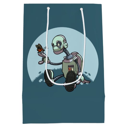 Nieuwsgierige Robot ziet zijn eerste vlindervliege Medium Cadeauzakje (Achterkant)