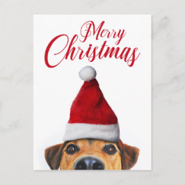 Nieuwsgierige Schattige Grappige Hond met Kerstman Feestdagenkaart