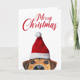 Nieuwsgierige Schattige Grappige Hond met Kerstman Kaart
