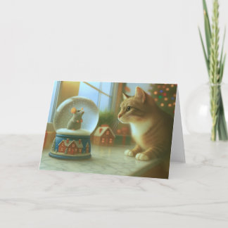 Nieuwsgierige Snorharen en Muis Kerstmis Feestdagen Kaart