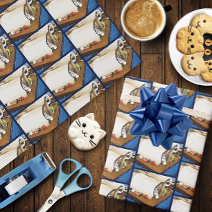 Nieuwsgierige tabbykat boodschappentas blauw leuk  cadeaupapier