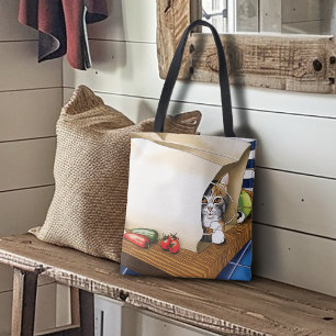 Nieuwsgierige tabbykat Boodschappentas Blauw Mooie Tote Bag
