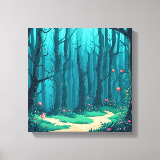 Nieuwsgierige vos in het bos pad canvas afdruk (Voorkant)