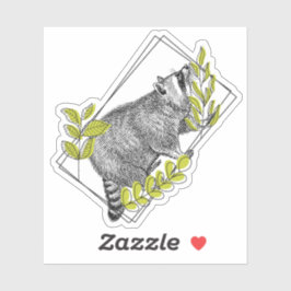 Nieuwsgierige Wasbeer en Limpgroen Loof - Gravure Sticker