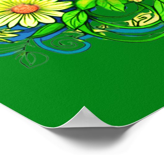 Nieuwsgierige wasbeer in een kleurrijke bloementui poster (Hoek)