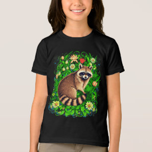 Nieuwsgierige wasbeer in een kleurrijke bloementui Tri-Blend shirt
