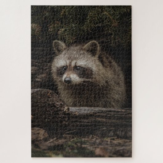 Nieuwsgierige Wasbeer In Het Bos Dier Legpuzzel (Verticaal)