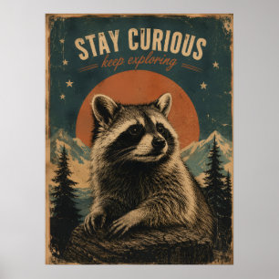 Nieuwsgierige Wasbeer Vintage Poster