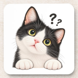 Nieuwsgierige zwart-witte tuxedo kat kussen bier onderzetter
