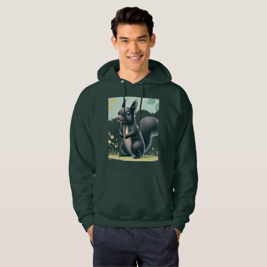 Nieuwsgierige zwarte eekhoorn in het park - Natuur Hoodie (Voorkant volledig)