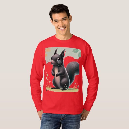 Nieuwsgierige zwarte eekhoorn in het park - Natuur T-shirt (Voorkant volledig)