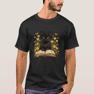 Nieuwsgierige Zwarte Kat & Boek Betoverde Mystieke T-shirt