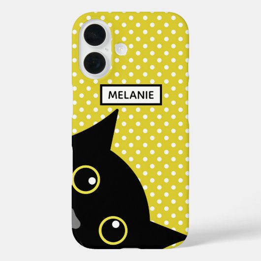 Nieuwsgierige Zwarte Kat Gele Stippen Persoonlijk Case-Mate iPhone Case (Achterkant)
