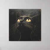 Nieuwsgierige zwarte kat - grillig canvas afdruk (Voorkant)