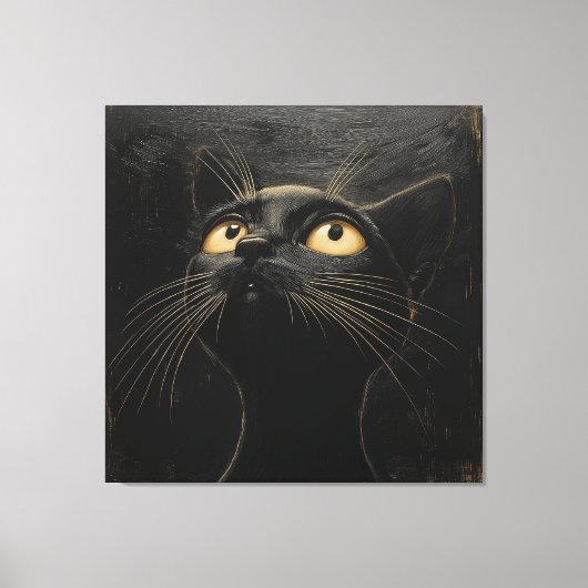 Nieuwsgierige zwarte kat - grillig canvas afdruk (Voorkant)