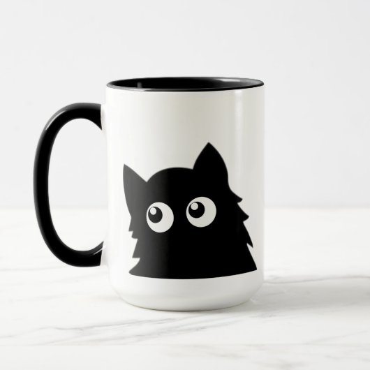 Nieuwsgierige Zwarte Kat Mooie Minimalistische Kat Mok (Links)