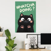 Nieuwsgierige Zwarte Kat Poster (Thuiskantoor)
