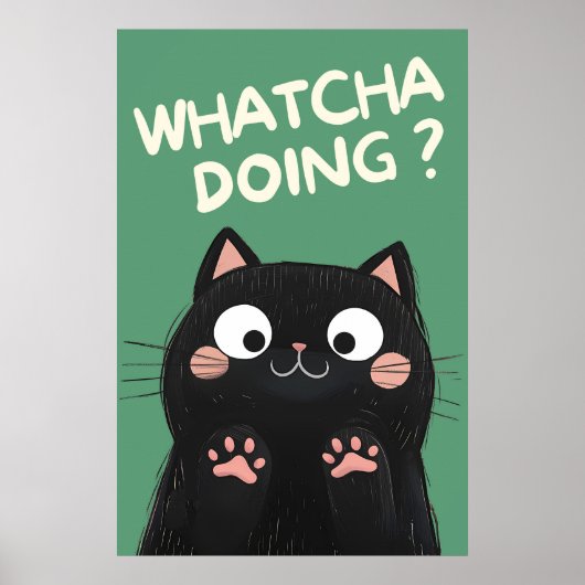 Nieuwsgierige Zwarte Kat Poster (Voorkant)