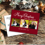 Nieuwsjaar van de moderne Rode Kerst 3 Feestdagenkaart<br><div class="desc">Creëer uw eigen modern,  minimalistisch en eenvoudig,  maar elegant rood met drie foto's kerstvakantie-briefkaart met tekst: "Vrolijk kerstfeest met veel liefde" De rode achtergrond is aanpasbaar aan elke gewenste kleur. Pas de rug met uw eigen speciaal bericht aan.</div>
