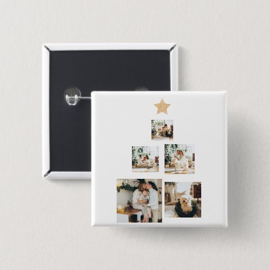 Nieuwskerstfoto met ster vierkante button 5,1 cm (Voorkant /achterkant)
