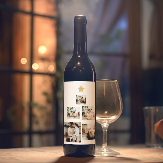 Nieuwskerstfoto met ster wijn etiket